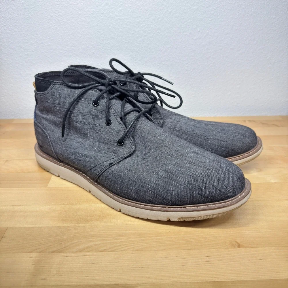 Toms Boots Mens Chukka‎ Mid Top Ankle Bootie Gray Fabric Lace Up Size 13